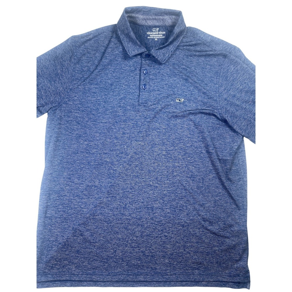 Vineyard Vines Polo Shirt Men's XL Heather Blue Stretch Short Sleeve Performance
